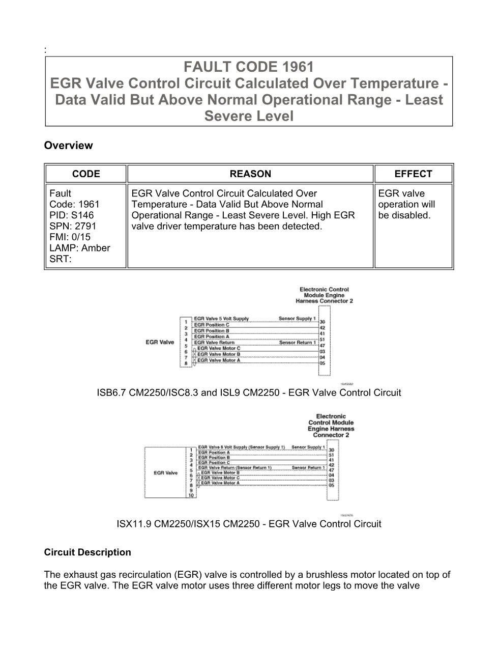 Cummins ISX11.9 code 1961 — EGR valve control circuit over - preview page 1 of 6