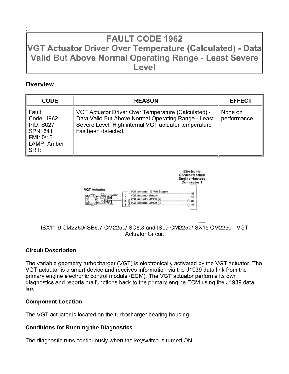 Cummins ISX11.9 code 1962 — VGT actuator driver over temperature - preview page 1 of 6