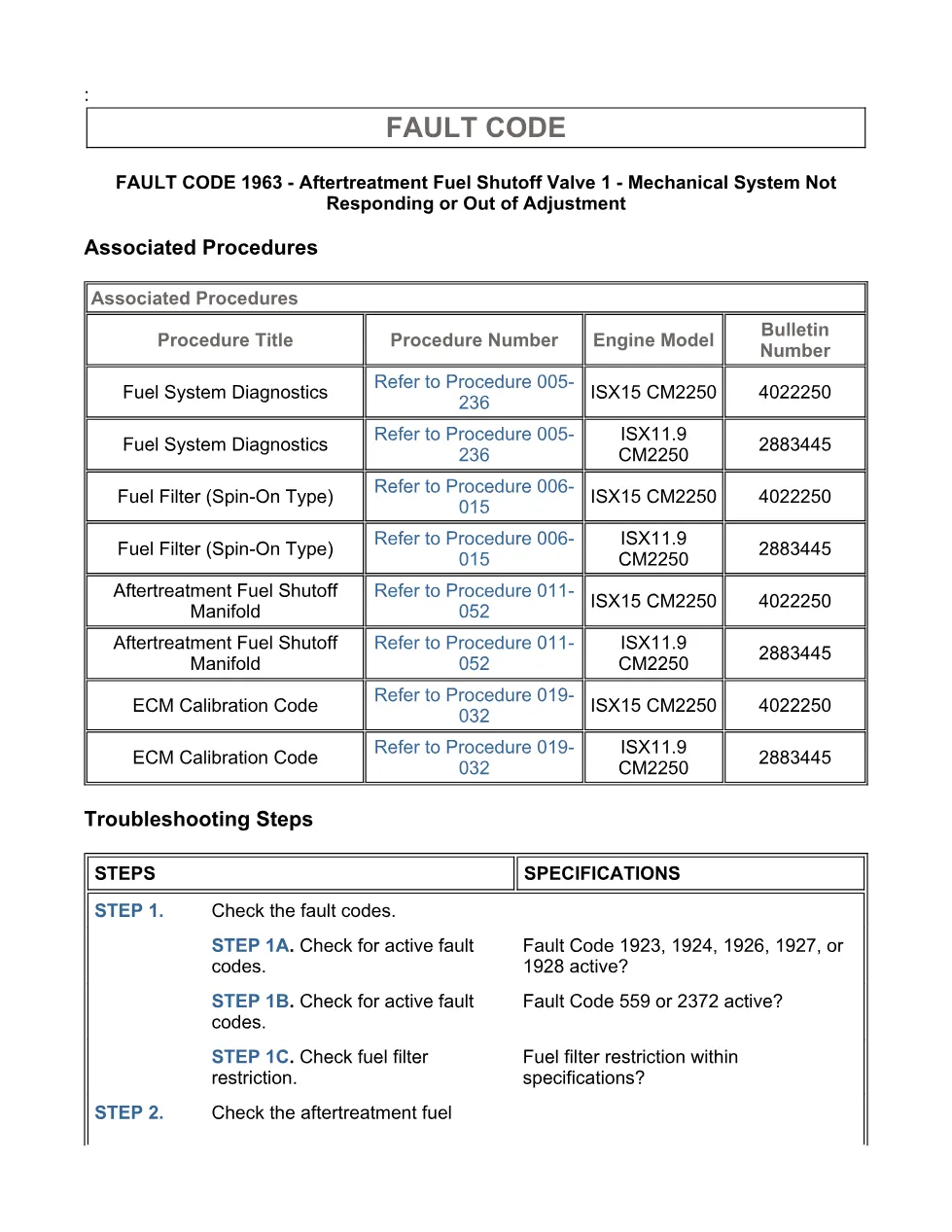 Cummins ISX11.9 code 1963 — aftertreatment fuel shutoff valve - page 3 is available after signing in