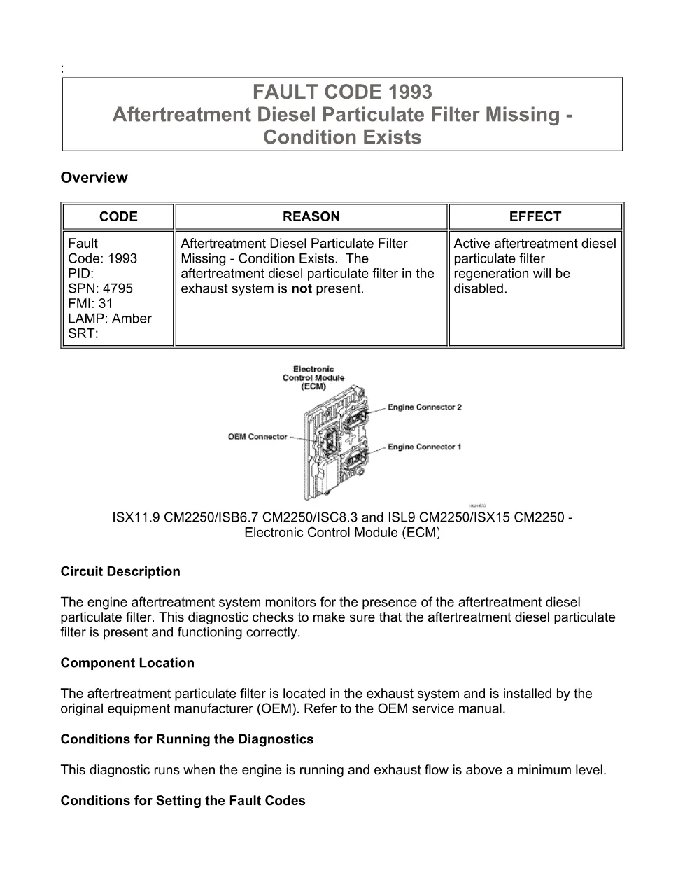 Cummins ISX11.9 code 1993 — aftertreatment DPF missing fault - preview page 1 of 6