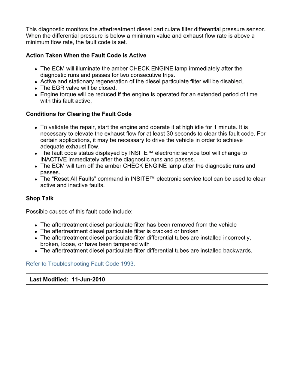 Cummins ISX11.9 code 1993 — aftertreatment DPF missing fault - preview page 2 of 6
