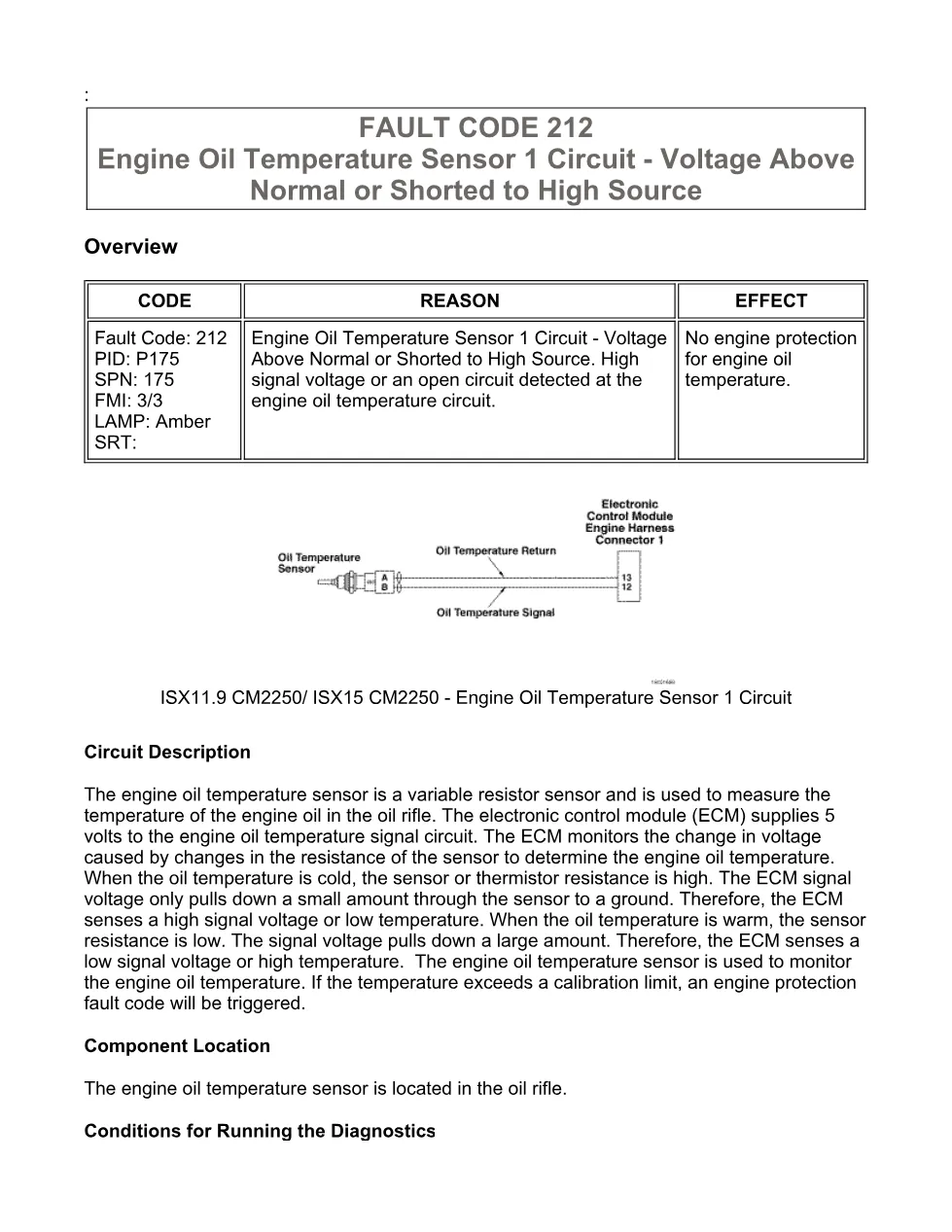 Cummins ISX11.9 code 212: Engine Oil Temperature Sensor 1 Circuit - preview page 1 of 6