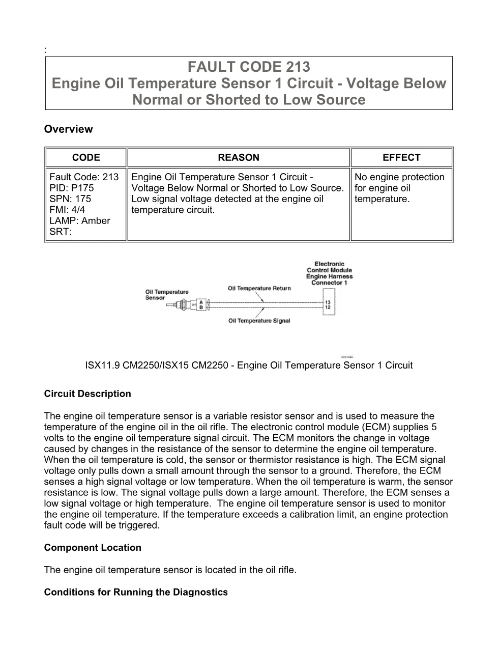 Cummins ISX11.9 code 213: Engine Oil Temperature Sensor 1 Circuit - preview page 1 of 6