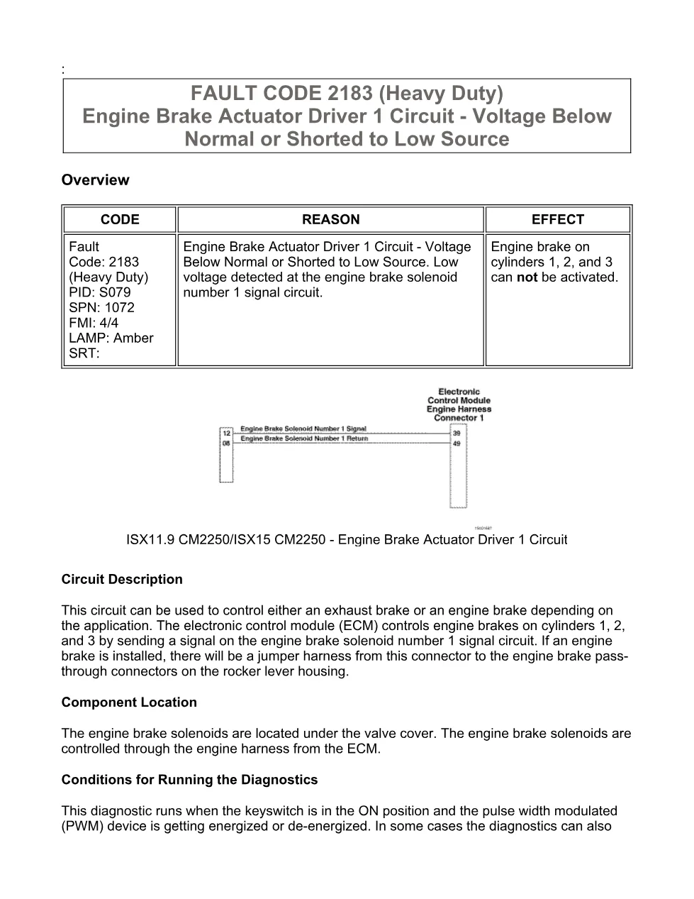 Cummins ISX11.9 code 2183 — engine brake actuator driver 1 low - preview page 2 of 6