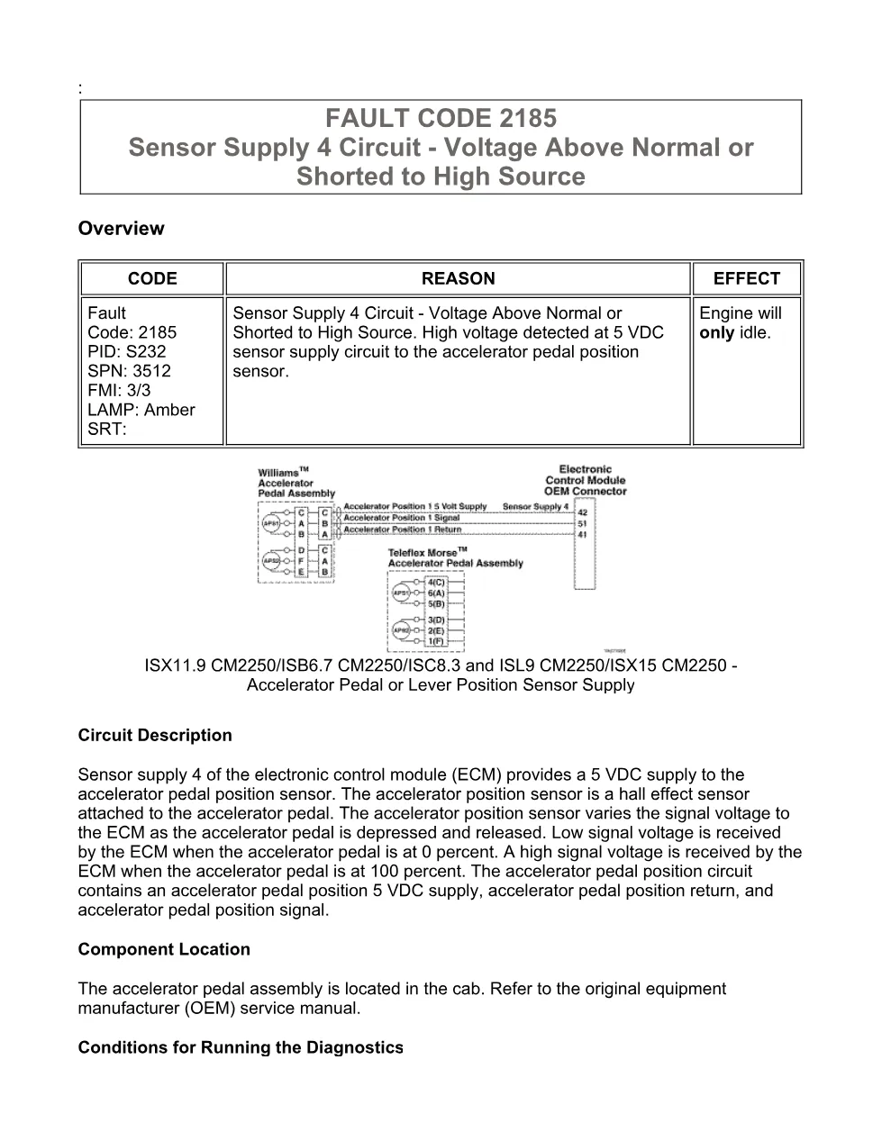 Cummins ISX11.9 code 2185 — sensor supply 4 circuit high voltage - preview page 1 of 6