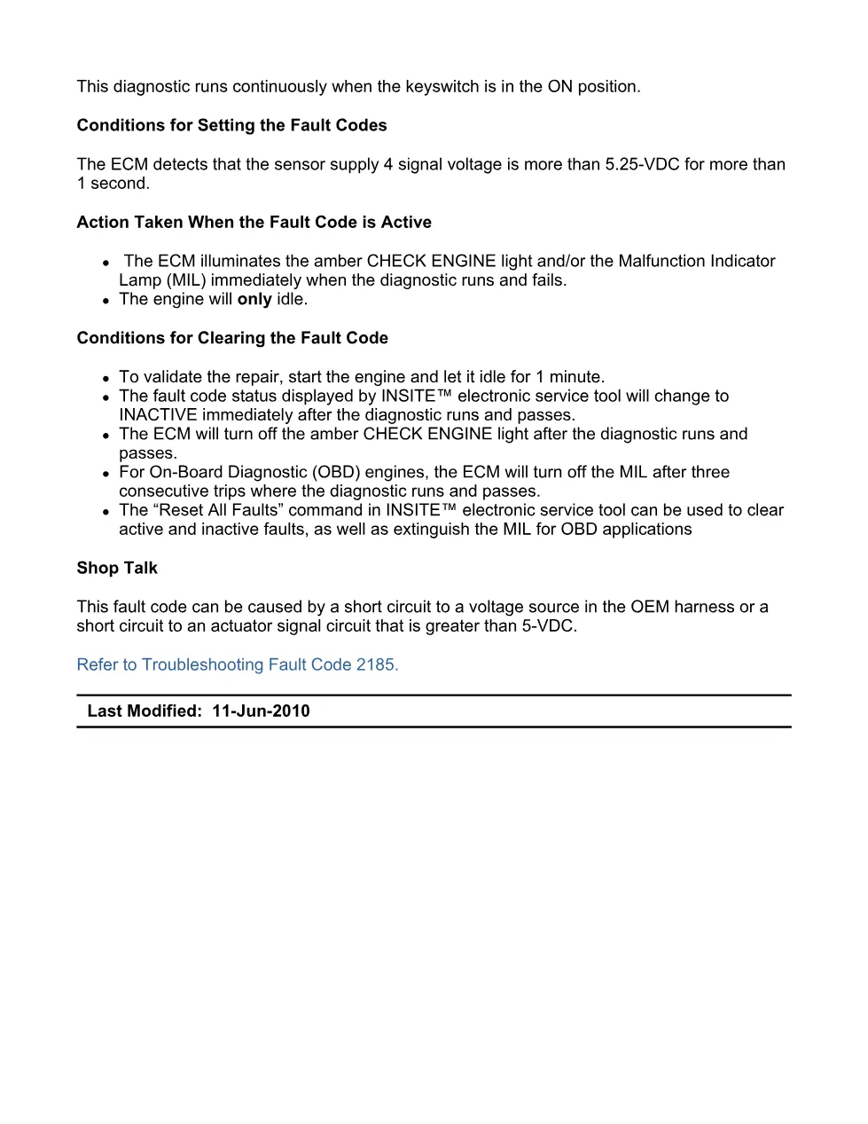 Cummins ISX11.9 code 2185 — sensor supply 4 circuit high voltage - preview page 2 of 6