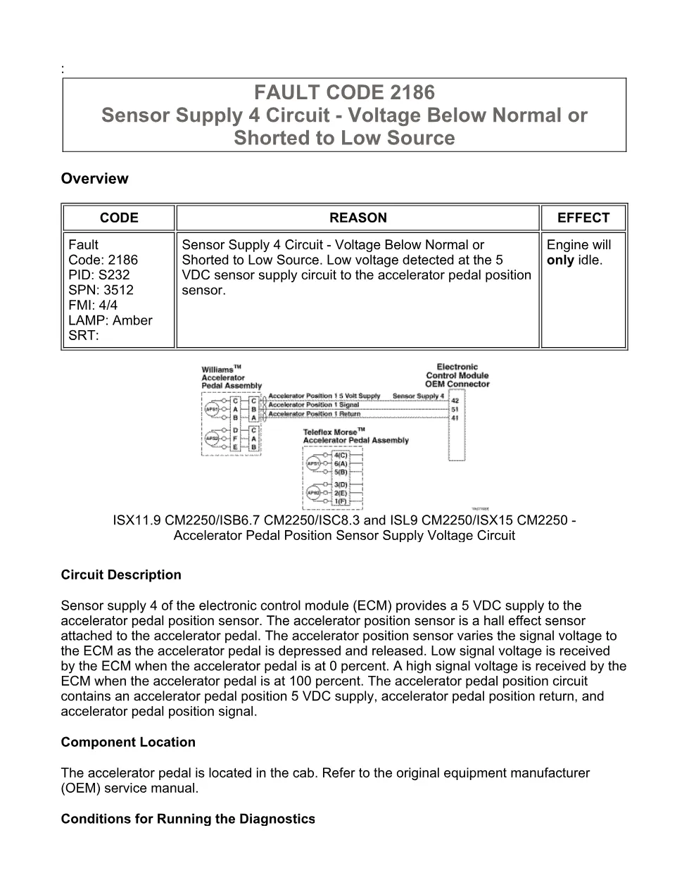Cummins ISX11.9 code 2186 — sensor supply 4 circuit low voltage - preview page 1 of 6