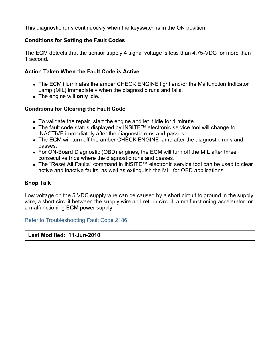 Cummins ISX11.9 code 2186 — sensor supply 4 circuit low voltage - preview page 2 of 6