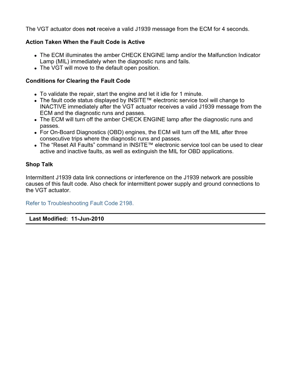 Cummins ISX11.9 code 2198 — VGT actuator driver circuit fault - preview page 2 of 6