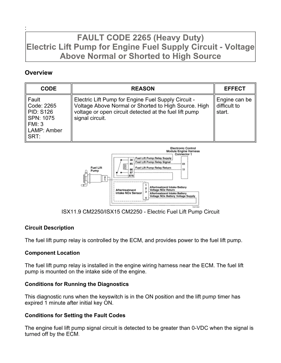 Cummins ISX11.9 code 2265 — electric lift pump circuit high - preview page 2 of 6