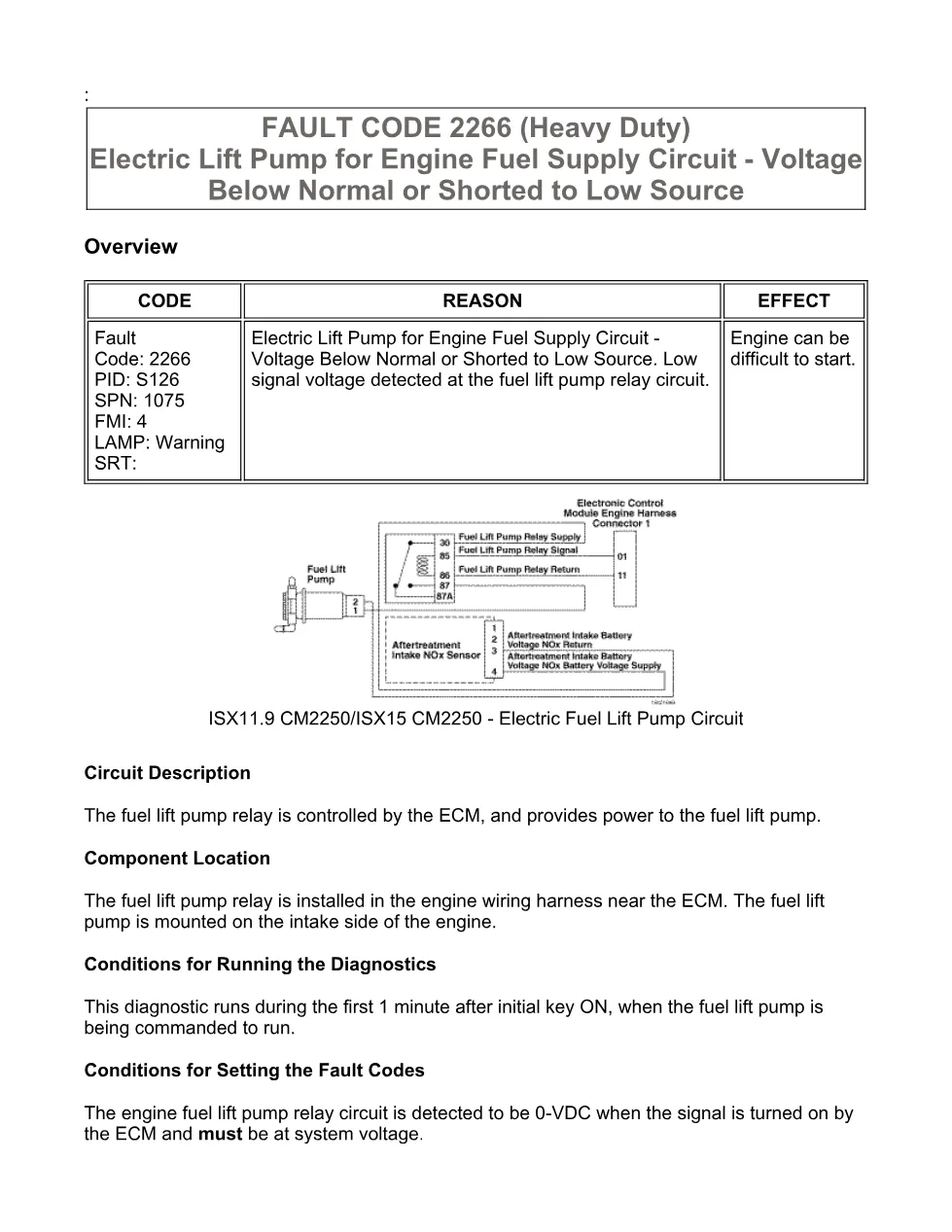 Cummins ISX11.9 code 2266 — electric lift pump circuit low - preview page 2 of 6