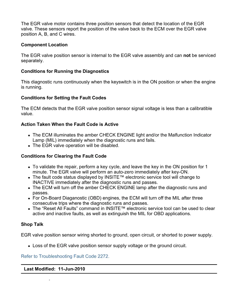 Cummins ISX11.9 code 2272 — EGR valve position circuit low - preview page 2 of 6