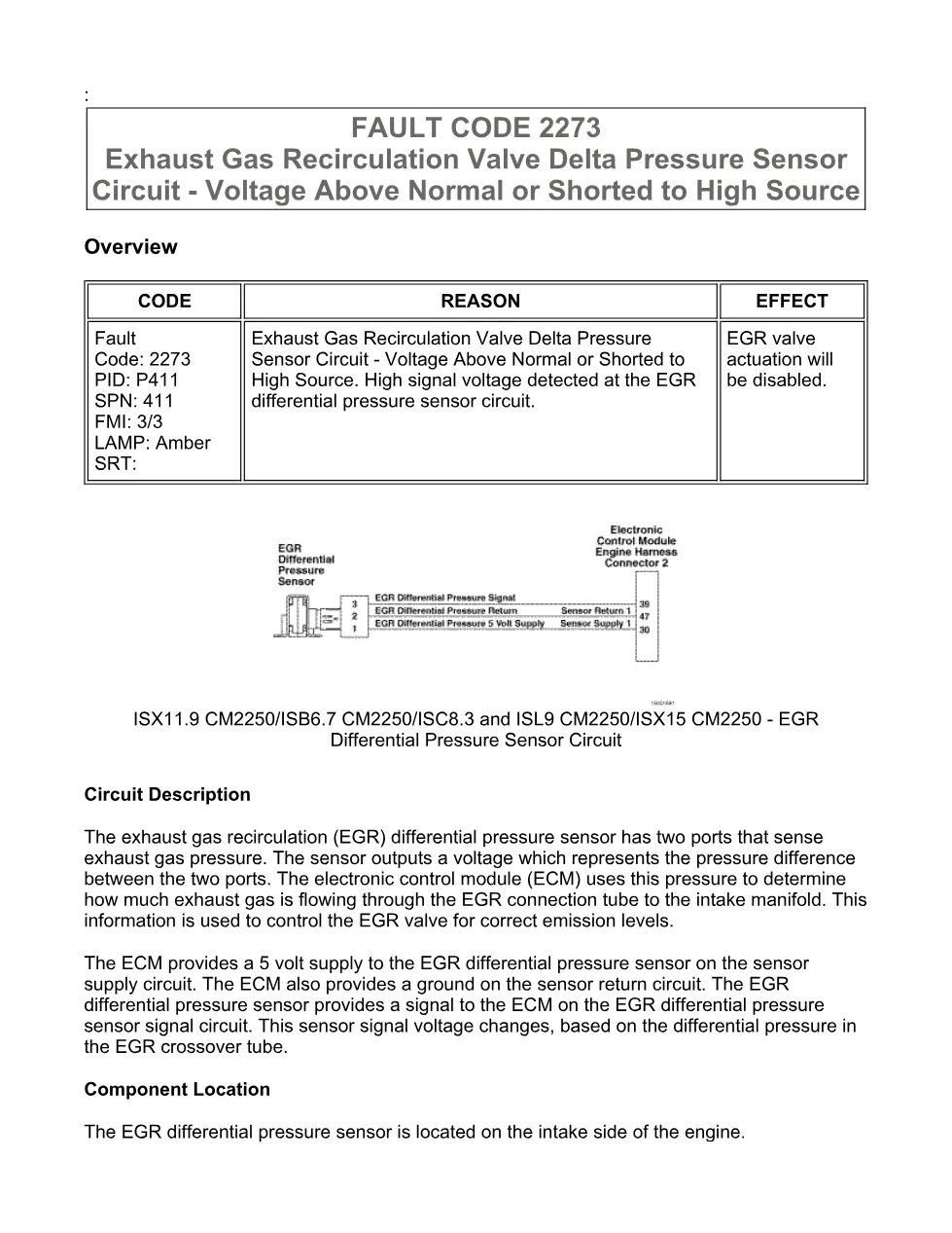 Cummins ISX11.9 code 2273 — EGR delta pressure sensor high - preview page 1 of 6