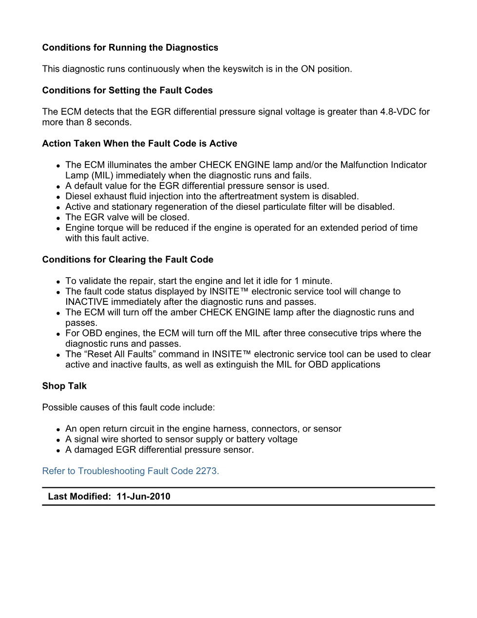 Cummins ISX11.9 code 2273 — EGR delta pressure sensor high - preview page 2 of 6