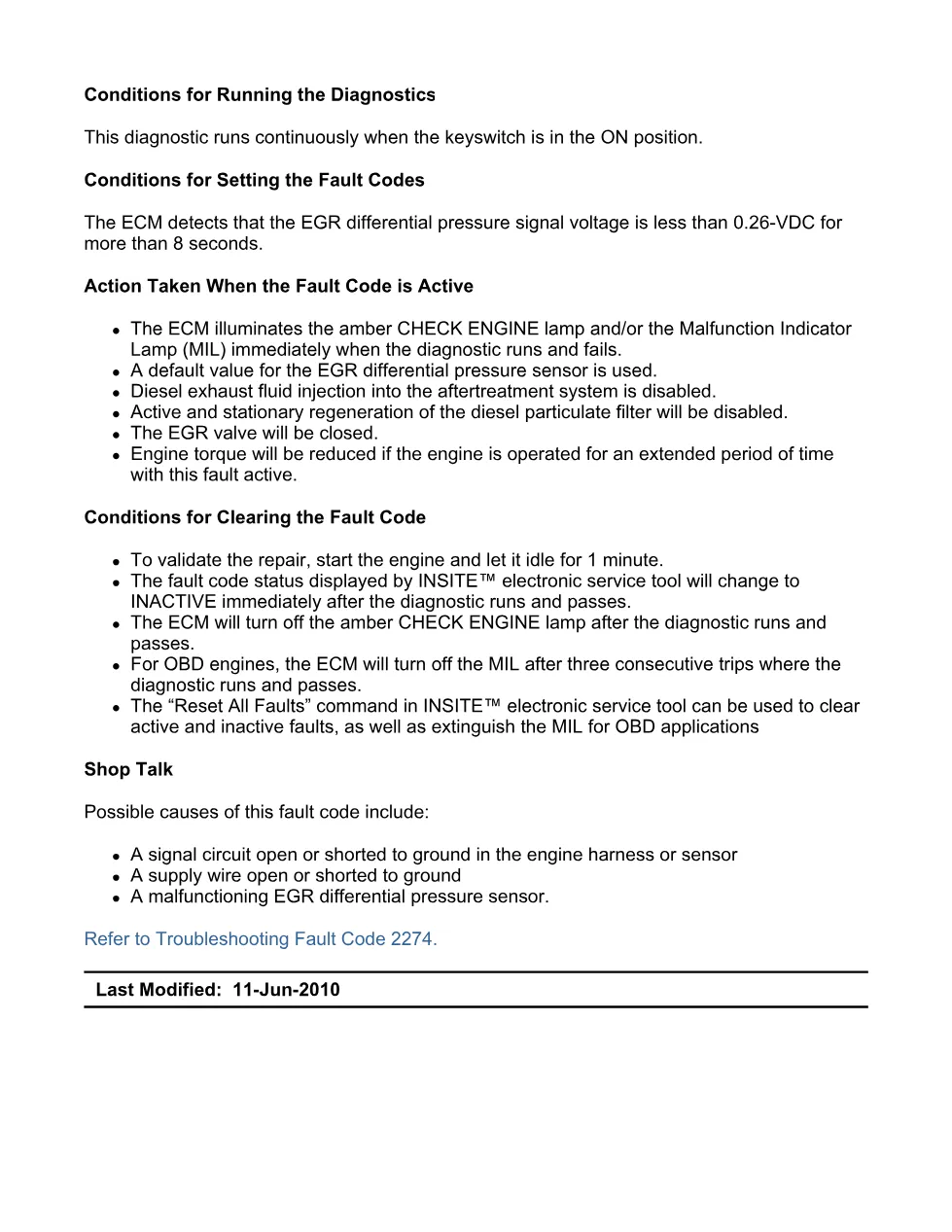 Cummins ISX11.9 code 2274 — EGR delta pressure sensor low voltage - preview page 2 of 6