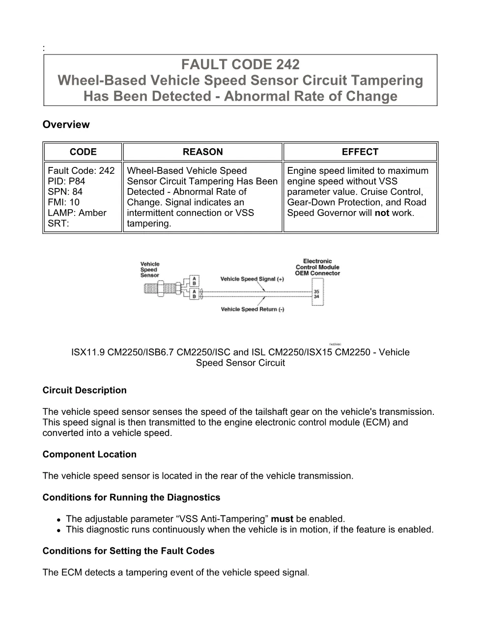 Cummins ISX11.9 code 242: Wheel-Based Vehicle Speed Sensor – PDF - preview page 1 of 6