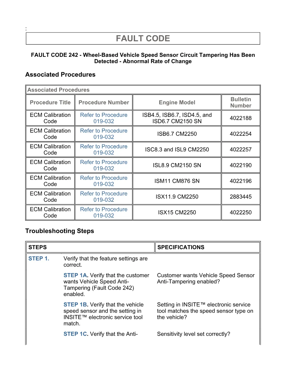 Cummins ISX11.9 code 242: Wheel-Based Vehicle Speed Sensor – PDF - page 3 is available after signing in