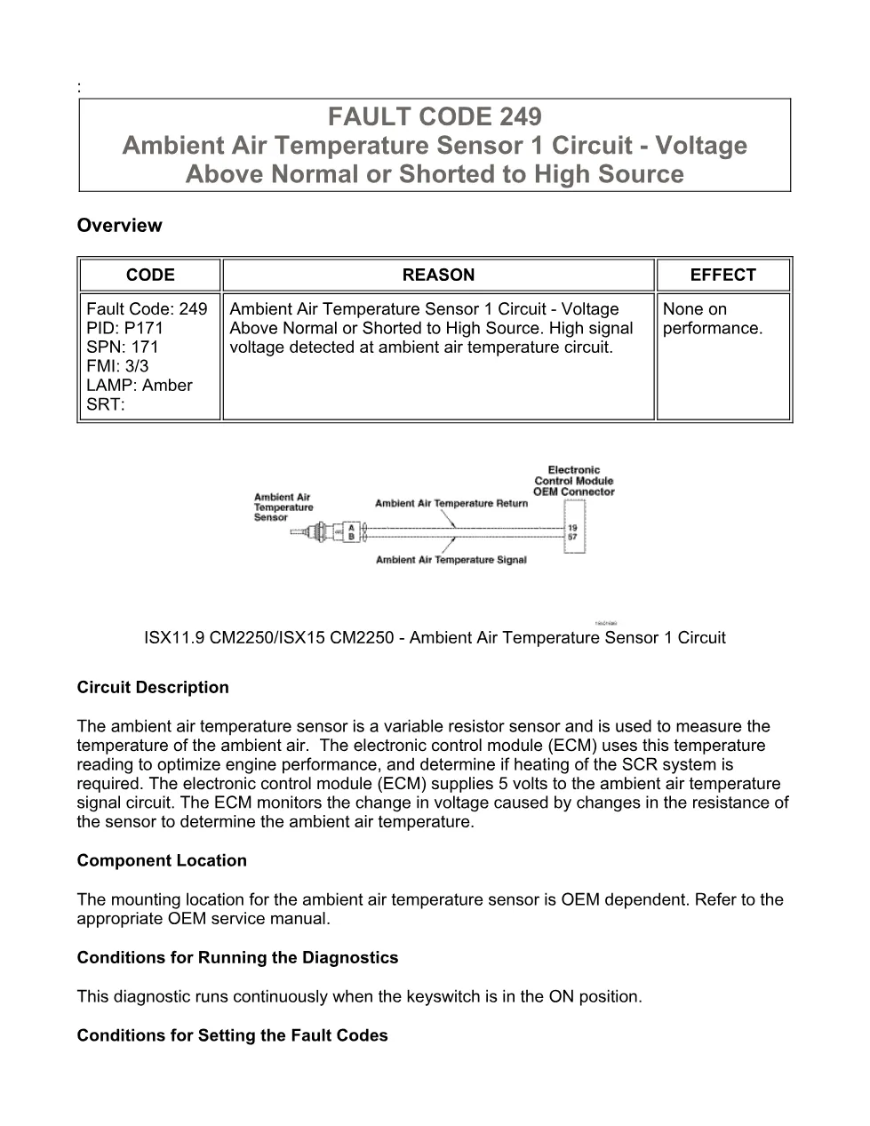 Cummins ISX11.9 code 249: Ambient Air Temperature Sensor 1 – PDF - preview page 1 of 6