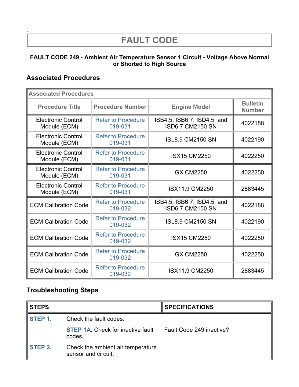 Cummins ISX11.9 code 249: Ambient Air Temperature Sensor 1 – PDF - page 3 is available after signing in