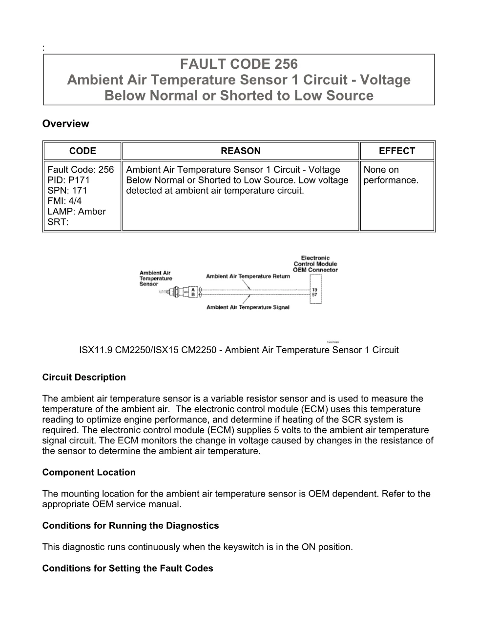 Cummins ISX11.9 code 256: Ambient Air Temperature Sensor 1 – PDF - preview page 1 of 6