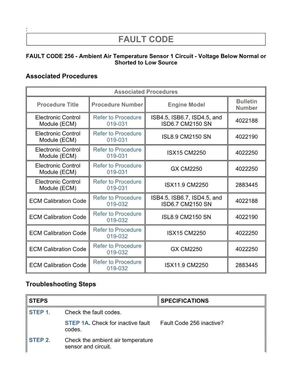 Cummins ISX11.9 code 256: Ambient Air Temperature Sensor 1 – PDF - page 3 is available after signing in