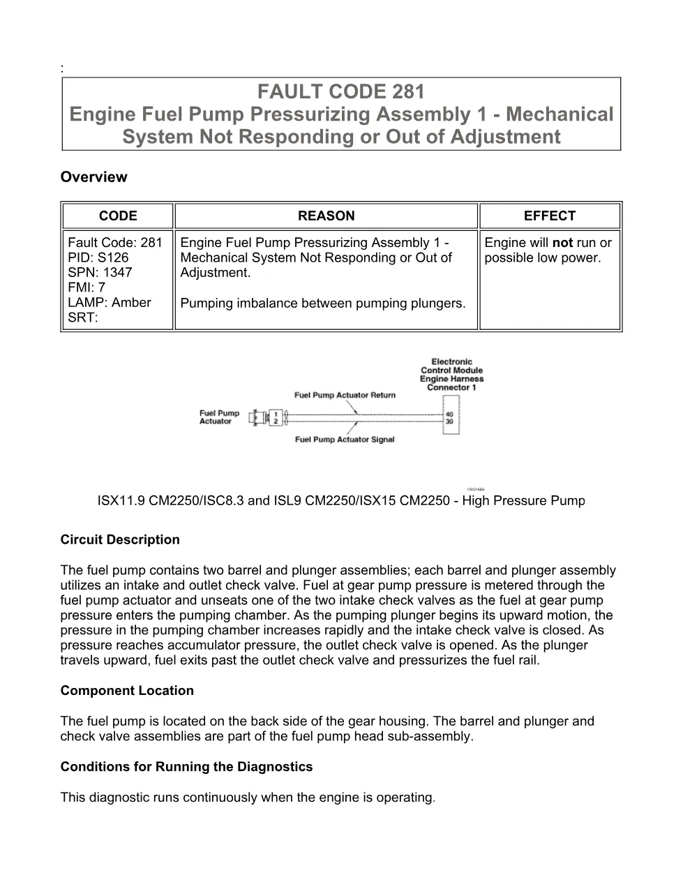 Cummins ISX11.9 code 281: Engine Fuel Pump Pressurizing Assembly - preview page 1 of 6