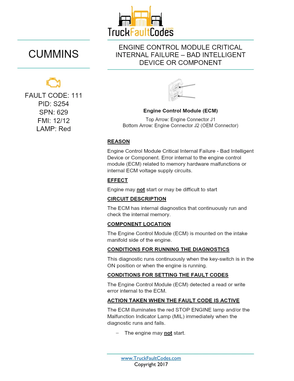 Cummins ISX12 DTC 111 Diagnostic Procedure ? Engine Control – PDF - preview page 1 of 3