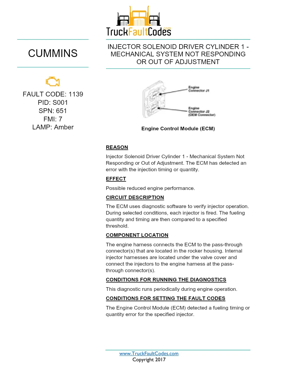 Cummins ISX12 DTC 1139 Diagnostic Procedure ? Injector Solenoid - preview page 1 of 3