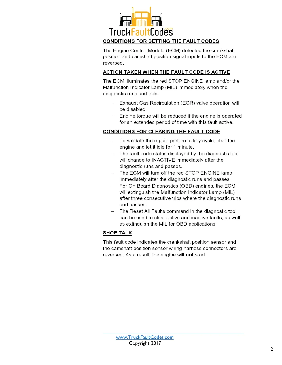 Cummins ISX12 DTC 115 Diagnostic Procedure ? Engine Magnetic - preview page 2 of 3