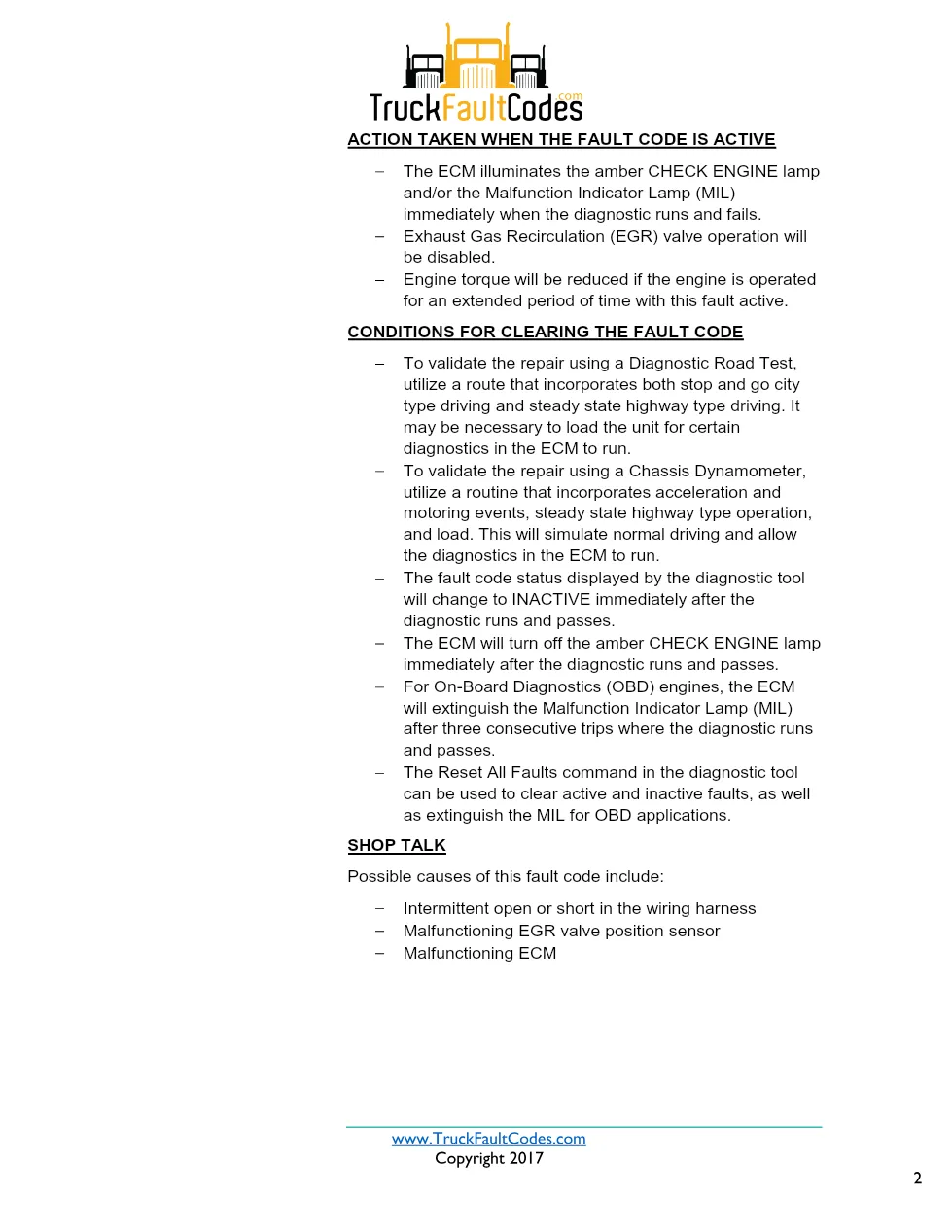 Cummins ISX12 DTC 1228 Diagnostic Procedure ? EGR Valve Position - preview page 2 of 3