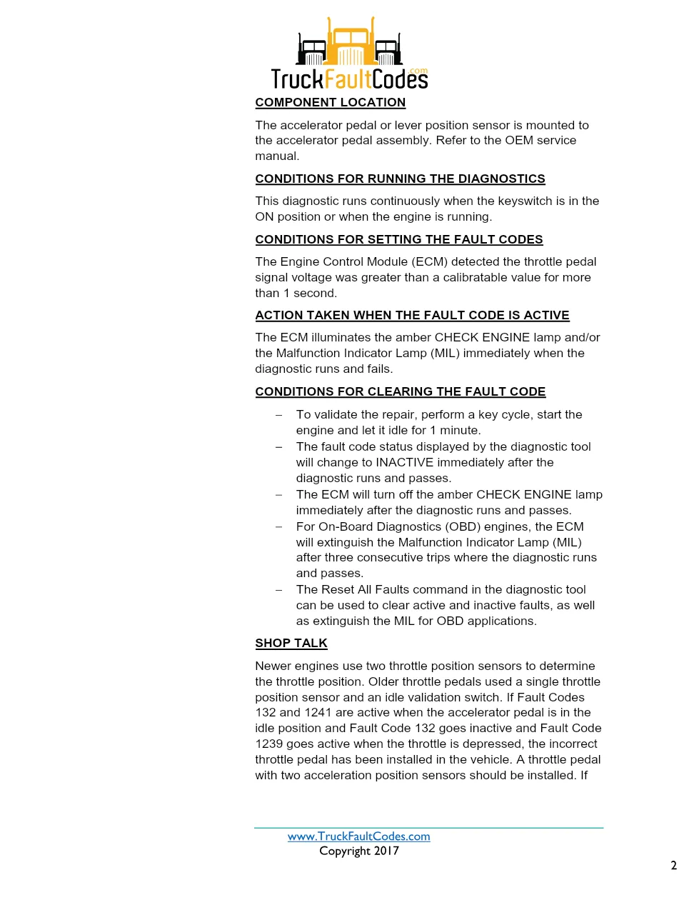 Cummins ISX12 DTC 1239 Diagnostic Procedure ? Accelerator Pedal - preview page 2 of 3