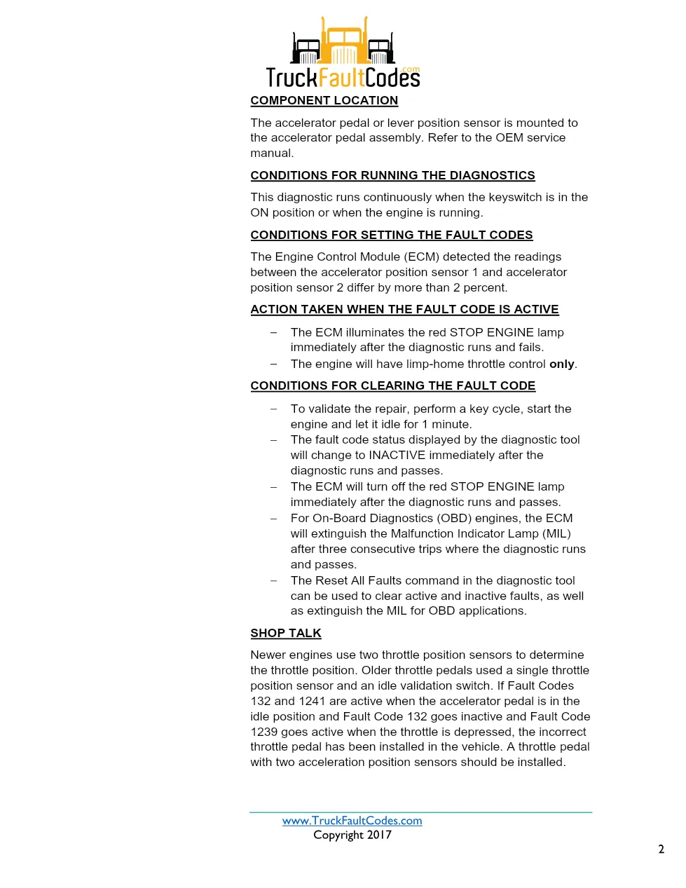 Cummins ISX12 DTC 1242 Diagnostic Procedure ? Accelerator Pedal - preview page 2 of 3