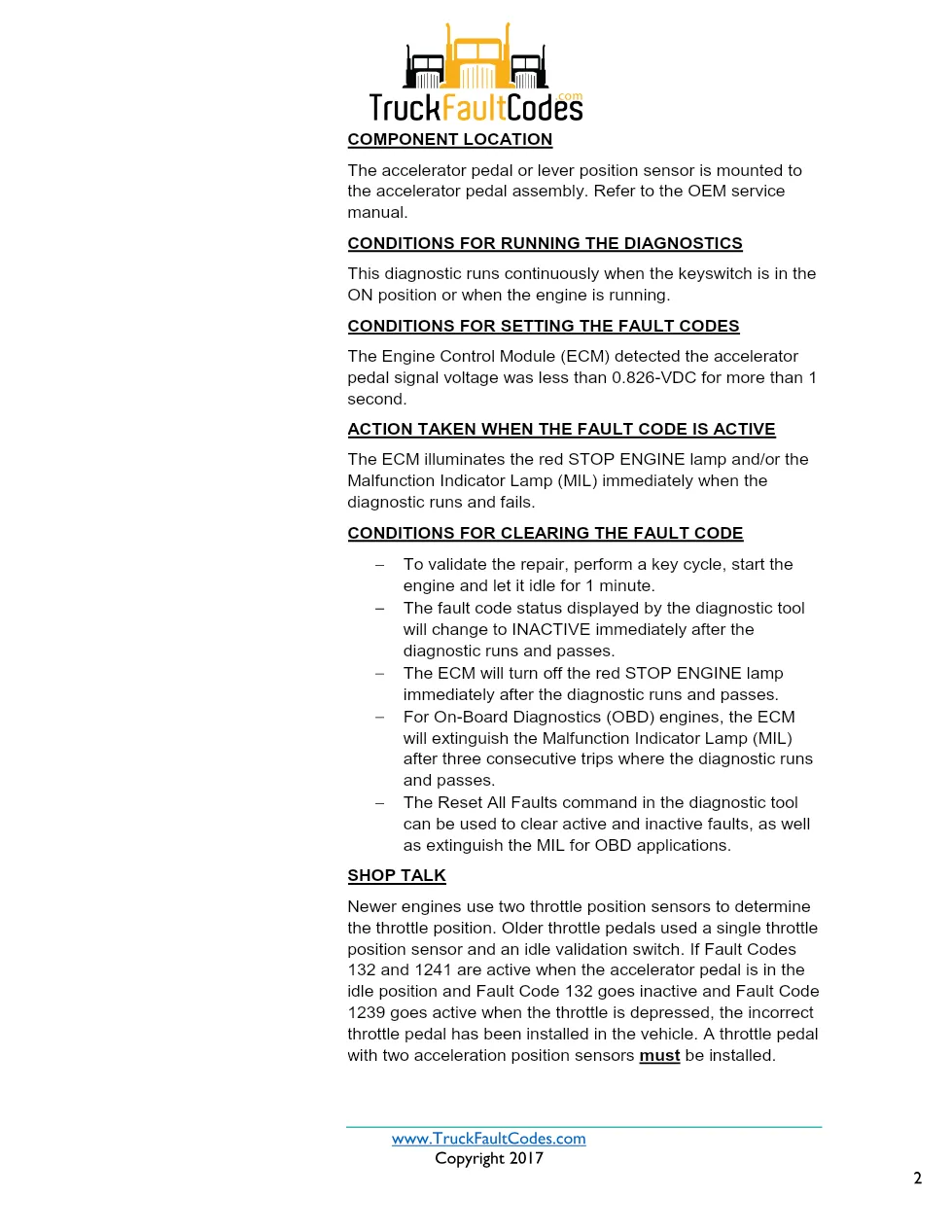 Cummins ISX12 DTC 132 Diagnostic Procedure ? Accelerator Pedal or - preview page 2 of 3