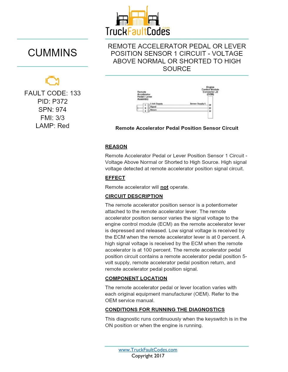 Cummins ISX12 DTC 133 Diagnostic Procedure ? Remote Accelerator - preview page 1 of 3