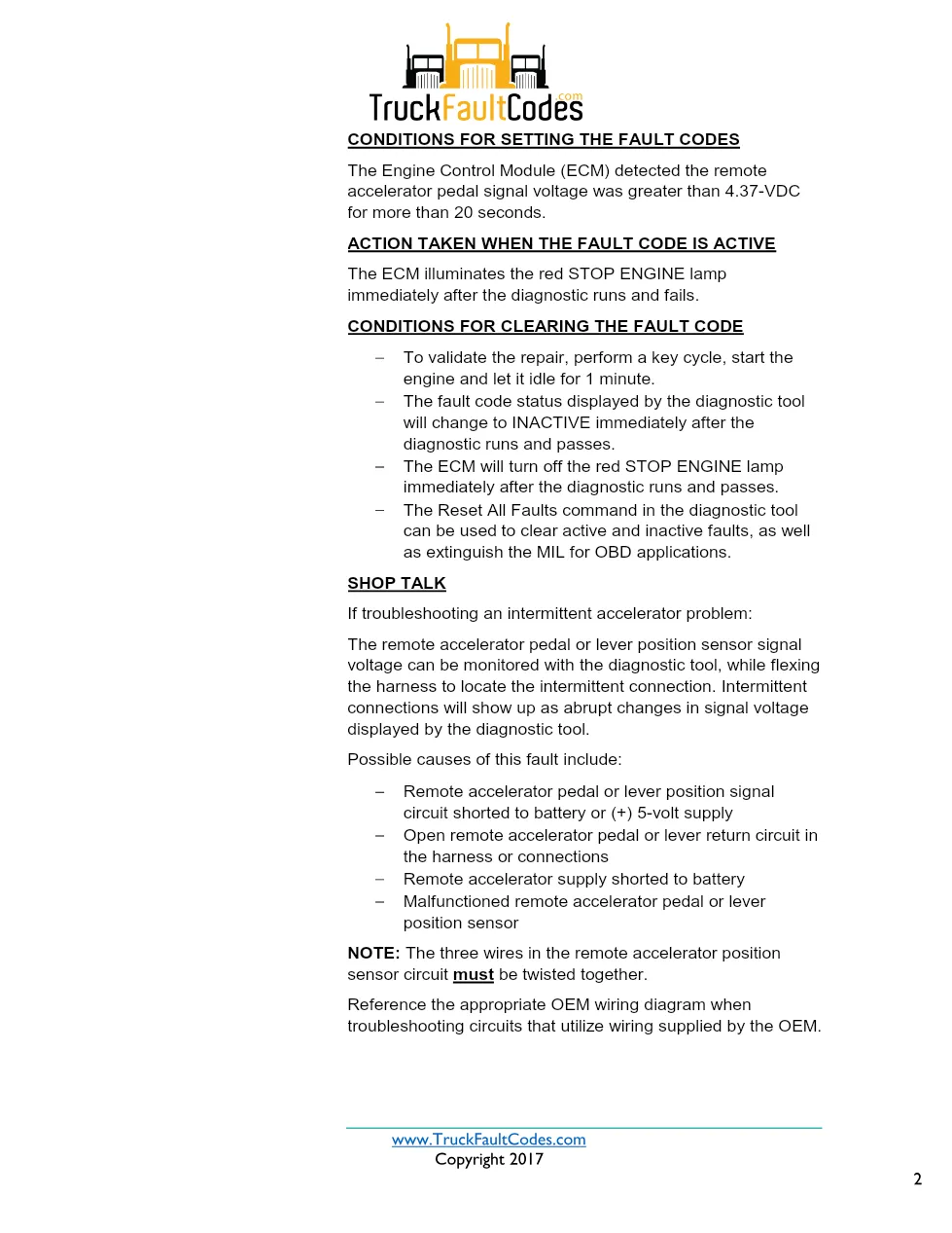 Cummins ISX12 DTC 133 Diagnostic Procedure ? Remote Accelerator - preview page 2 of 3