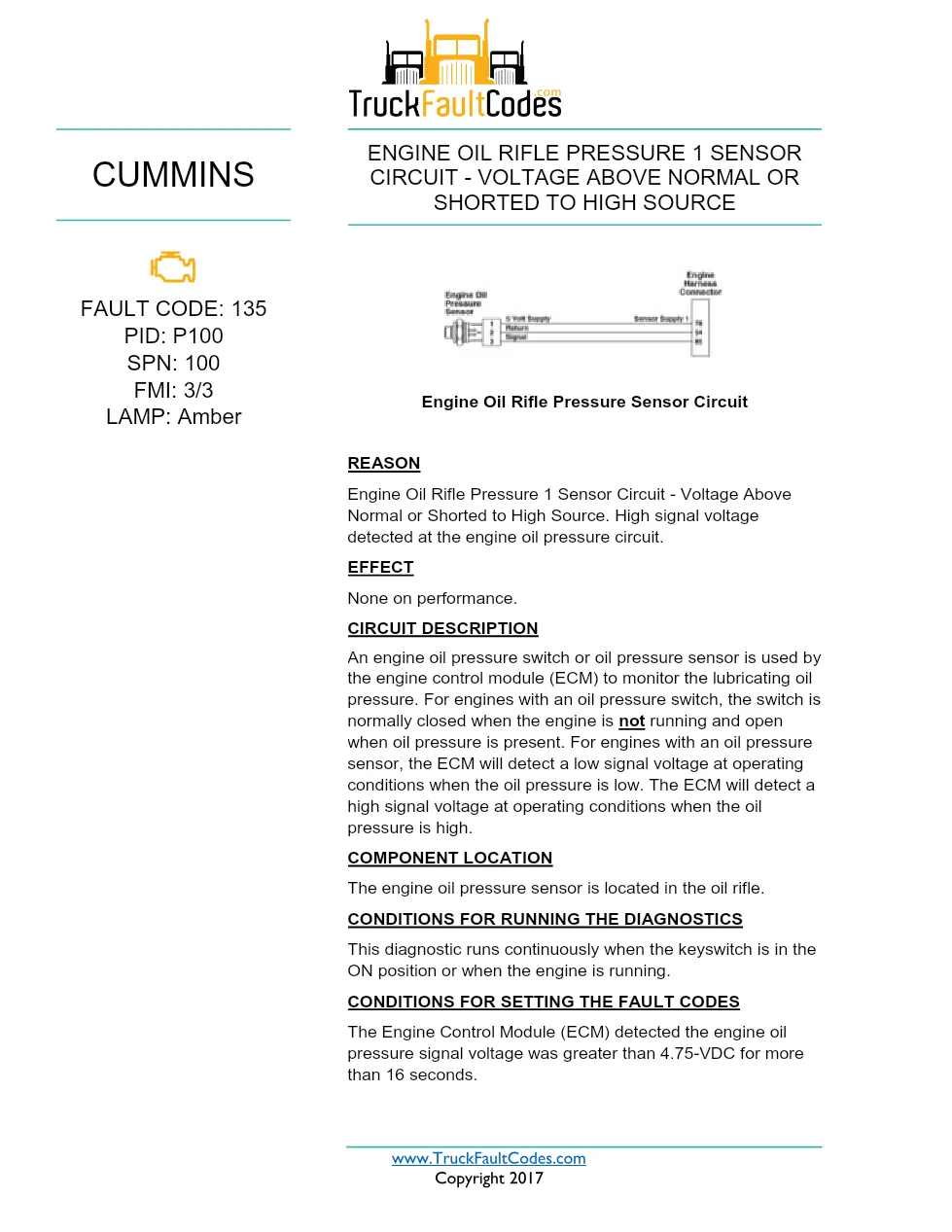 Cummins ISX12 DTC 135 Diagnostic Procedure ? Engine Oil Rifle - preview page 1 of 3