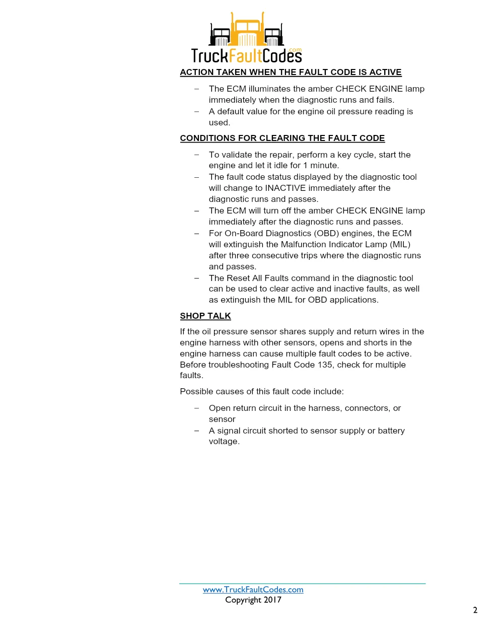 Cummins ISX12 DTC 135 Diagnostic Procedure ? Engine Oil Rifle - preview page 2 of 3