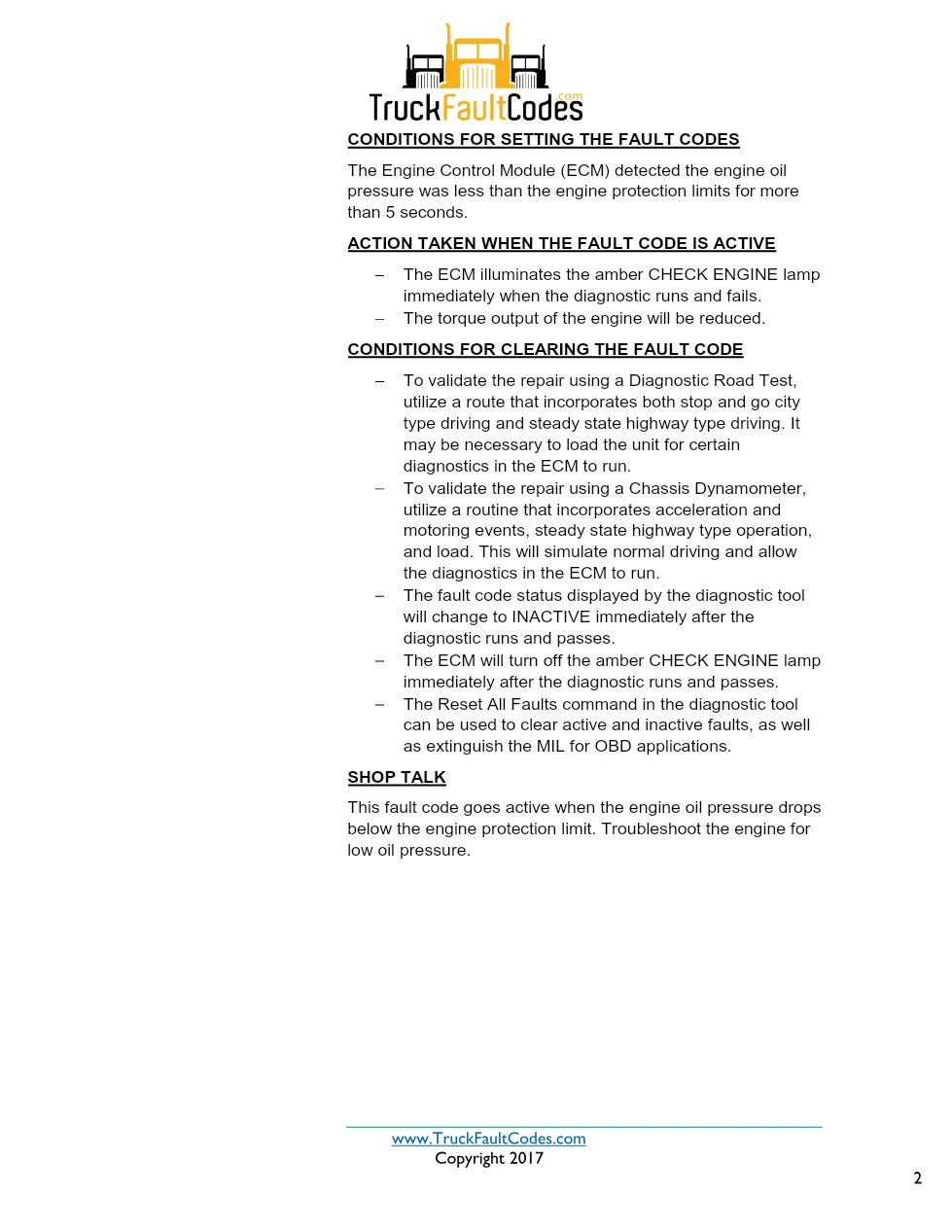 Cummins ISX12 DTC 143 Diagnostic Procedure ? Engine Oil Rifle - preview page 2 of 3