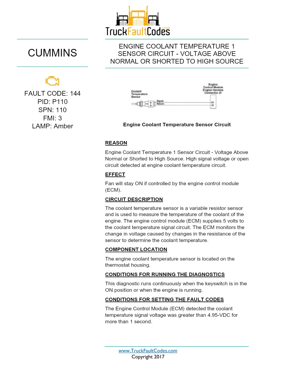 Cummins ISX12 DTC 144 Diagnostic Procedure ? Engine Coolant – PDF - preview page 1 of 3