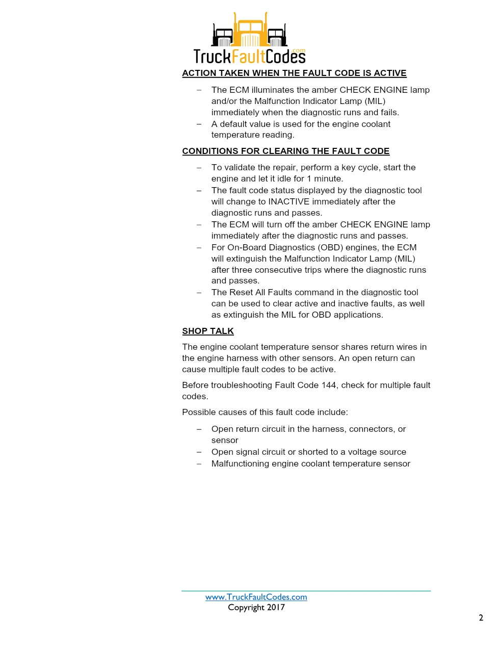 Cummins ISX12 DTC 144 Diagnostic Procedure ? Engine Coolant – PDF - preview page 2 of 3