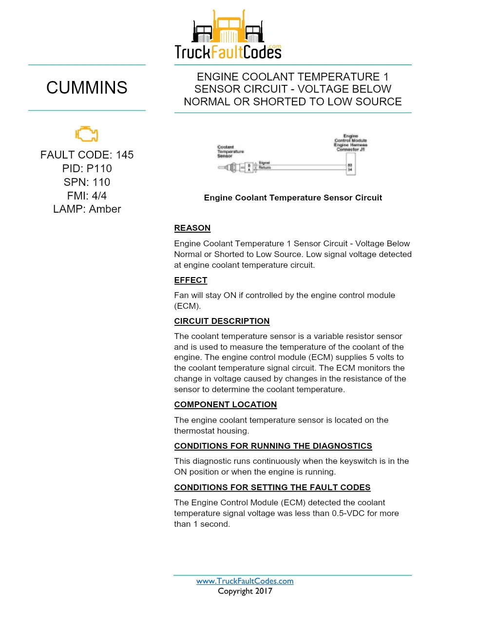 Cummins ISX12 DTC 145 Diagnostic Procedure ? Engine Coolant – PDF - preview page 1 of 3