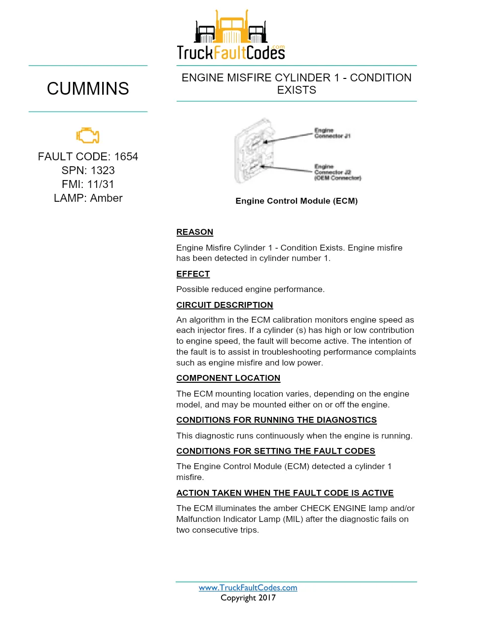 Cummins ISX12 DTC 1654 Diagnostic Procedure ? Engine Misfire - preview page 1 of 3