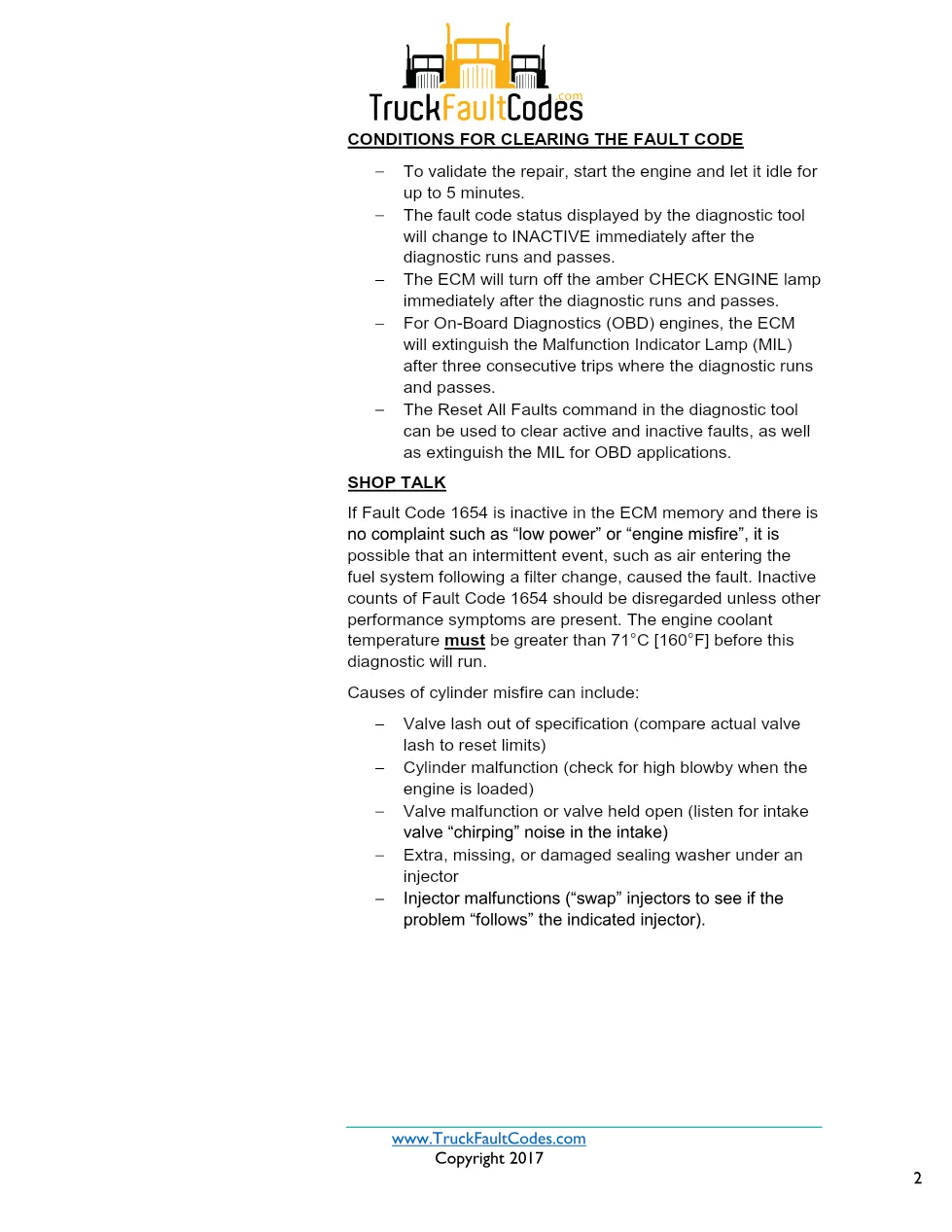Cummins ISX12 DTC 1654 Diagnostic Procedure ? Engine Misfire - preview page 2 of 3