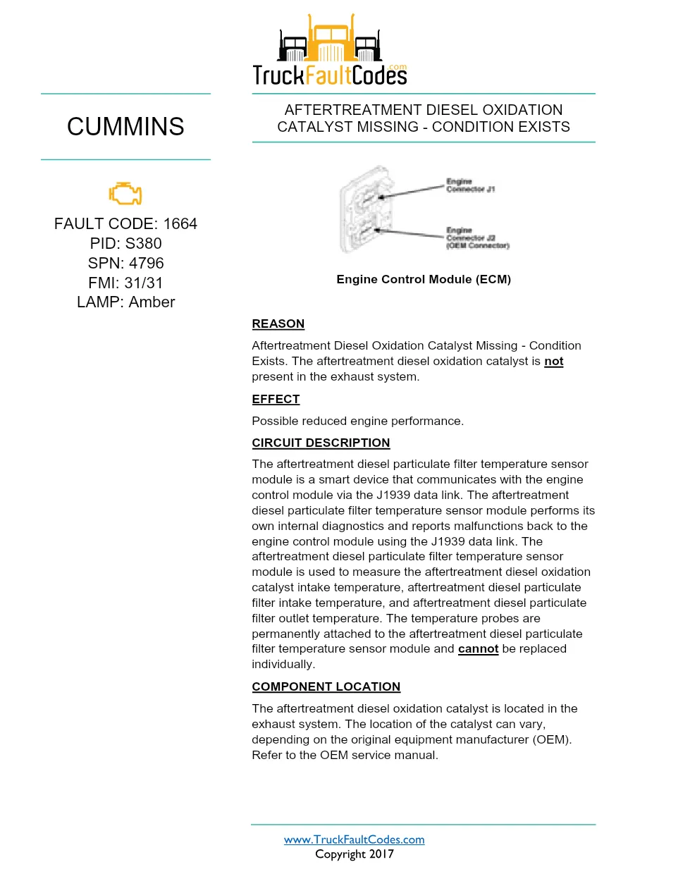 Cummins ISX12 DTC 1664 Diagnostic Procedure ? Aftertreatment - preview page 1 of 3