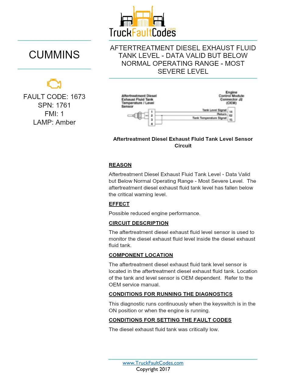 Cummins ISX12 DTC 1673 Diagnostic Procedure ? Aftertreatment - preview page 1 of 3