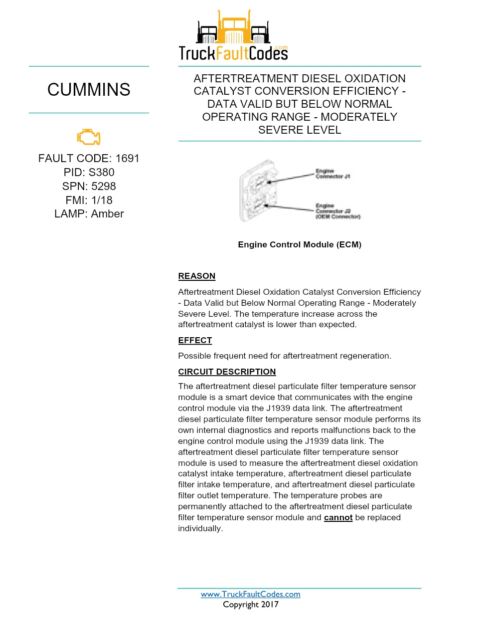 Cummins ISX12 DTC 1691 Diagnostic Procedure ? Aftertreatment - preview page 1 of 3