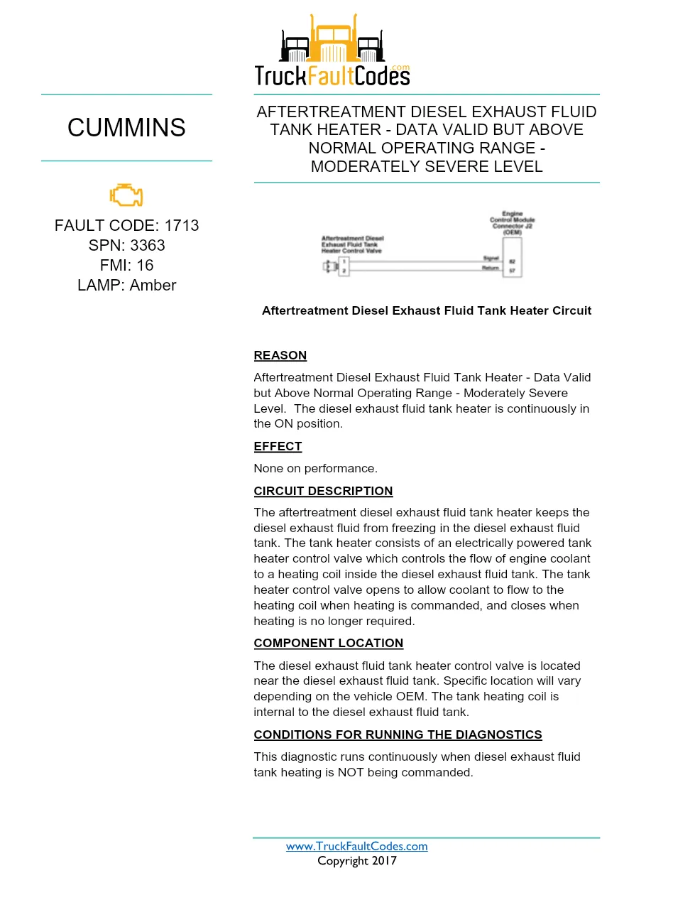 Cummins ISX12 DTC 1713 Diagnostic Procedure ? Aftertreatment - preview page 1 of 3