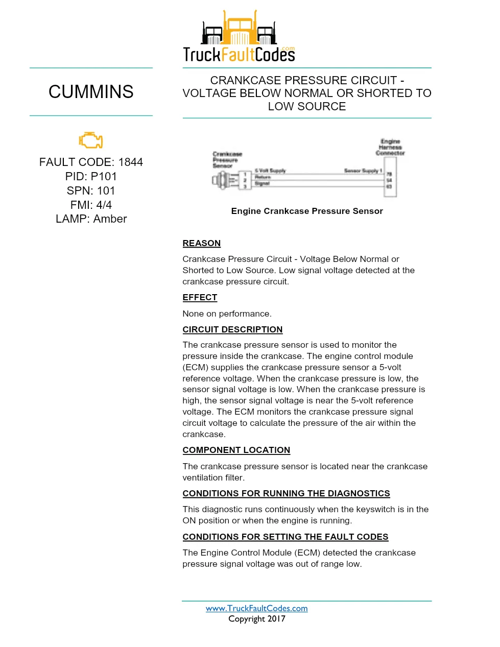 Cummins ISX12 DTC 1844 Diagnostic Procedure ? Crankcase Pressure - preview page 1 of 3