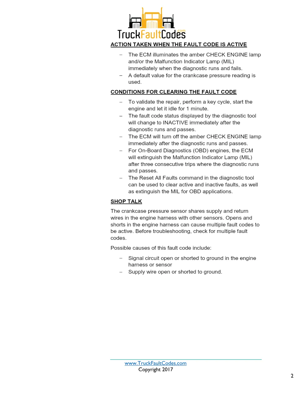 Cummins ISX12 DTC 1844 Diagnostic Procedure ? Crankcase Pressure - preview page 2 of 3