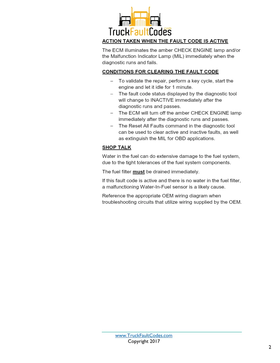 Cummins ISX12 DTC 1852 Diagnostic Procedure ? Water-in-Fuel – PDF - preview page 2 of 3